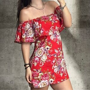 Rove Red Floral Off the Shoulder Dress